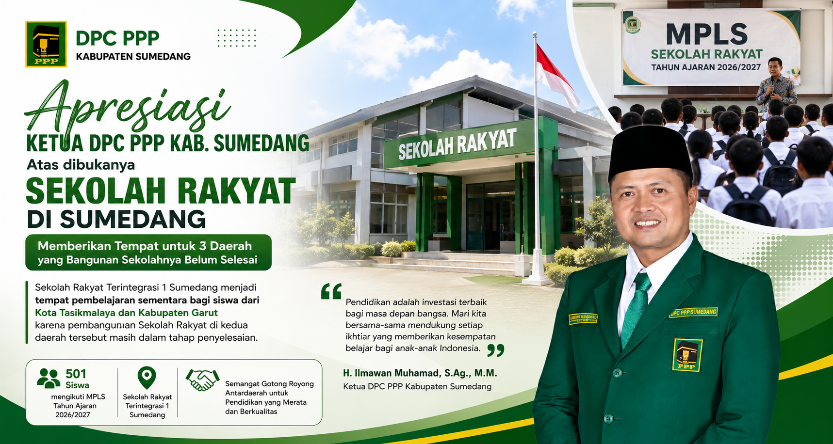 Ketua DPC PPP Kabupaten Sumedang Apresiasi Kehadiran Sekolah Rakyat di Sumedang, Wujud Nyata Gotong Royong Membangun Pendidikan