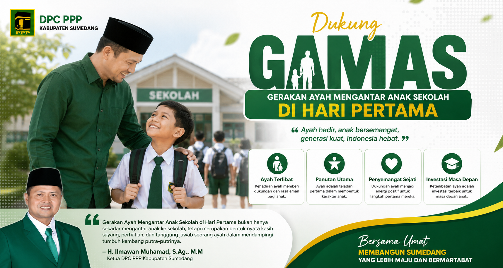 Ketua DPC PPP Kabupaten Sumedang Dukung GAMAS 2026, Ajak Ayah Hadir Mengantar Anak di Hari Pertama Sekolah