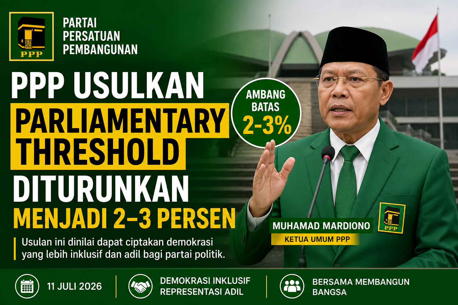 PPP Usulkan Parliamentary Threshold Diturunkan Menjadi 2–3 Persen