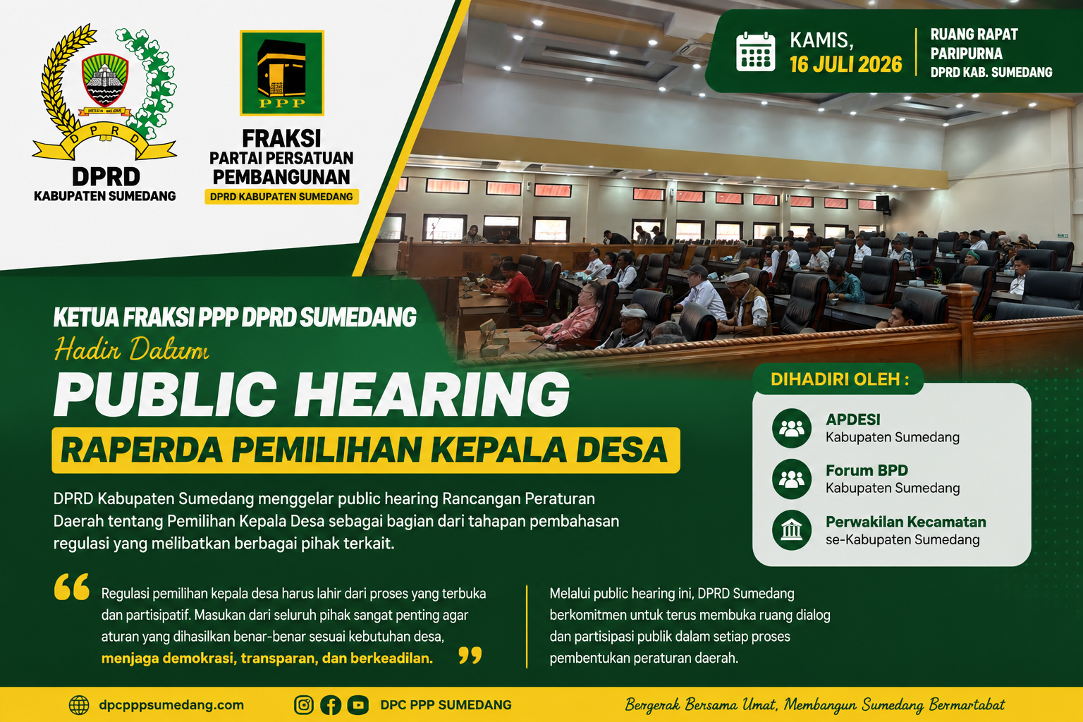 DPRD Sumedang Gelar Public Hearing Raperda Pemilihan Kepala Desa, Ekky Ahmad Muzaki Dorong Regulasi yang Aspiratif